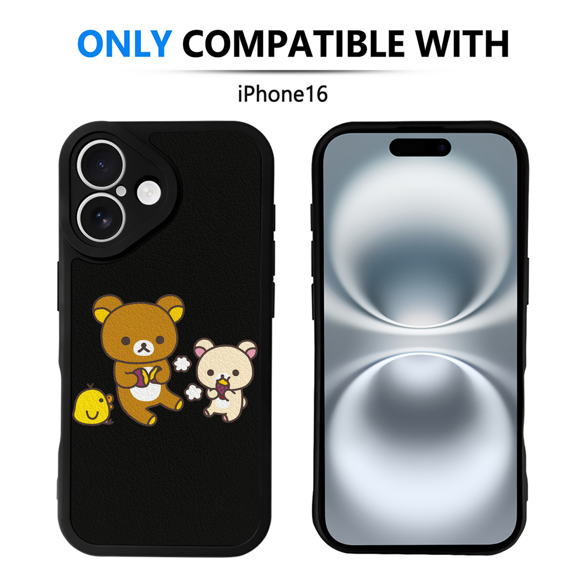 （画像用） リラックマ リラックマ キイロイトリ Rilakkuma Korilakkuma Kiiroitori 【iPhone 16シリーズ対応】シリコンスマホケース（レザー調） 材質：シリコン